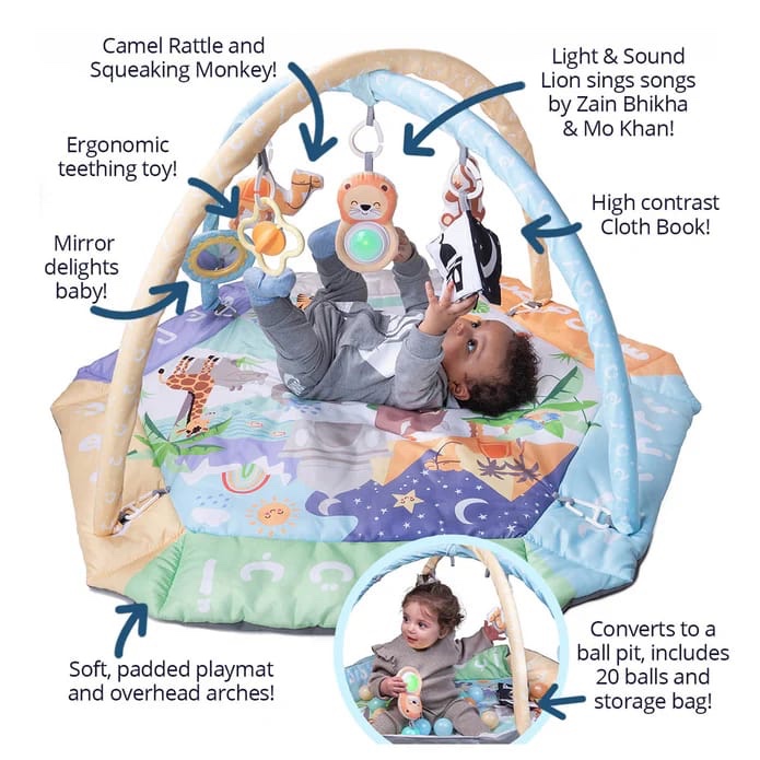 5 in 1 Islamic Baby Activity, Sensory & Sound Playgym & Ball Pit by Desi Doll UK